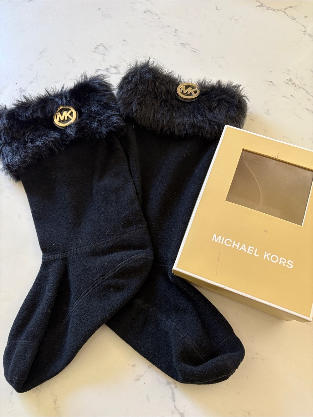 Michael Kors black faux fur socks size M/L new with box